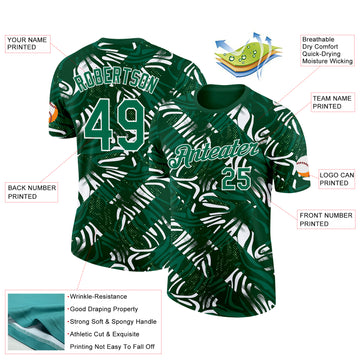 Custom Green Kelly Green-White Saudi Arabia Abstract Swirl Performance T-Shirt