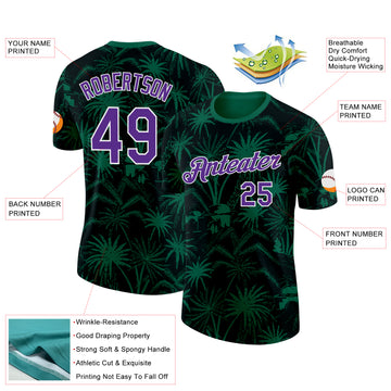 Custom Green Purple-White Saudi Arabia Tropical Palm Trees Performance T-Shirt