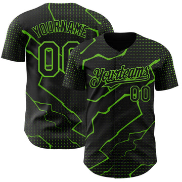 Custom Black Aurora Green 3D Pattern Design Lightning Polka Dot Authentic Baseball Jersey