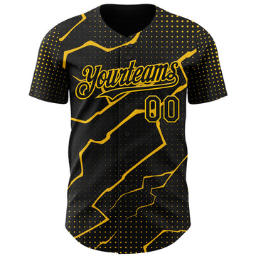 Custom Black Yellow 3D Pattern Design Lightning Polka Dot Authentic Baseball Jersey