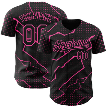Custom Black Pink 3D Pattern Design Lightning Polka Dot Authentic Baseball Jersey