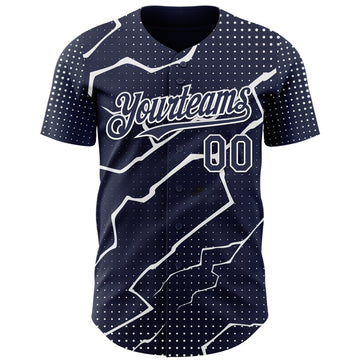 Custom Navy White 3D Pattern Design Lightning Polka Dot Authentic Baseball Jersey