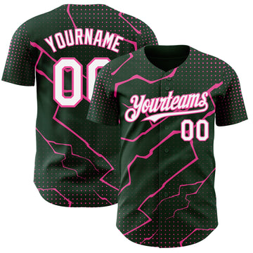 Custom Green White-Pink 3D Pattern Design Lightning Polka Dot Authentic Baseball Jersey