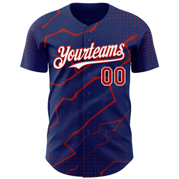 Custom Royal Red-White 3D Pattern Design Lightning Polka Dot Authentic Baseball Jersey