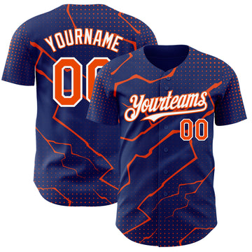 Custom Royal Orange-White 3D Pattern Design Lightning Polka Dot Authentic Baseball Jersey