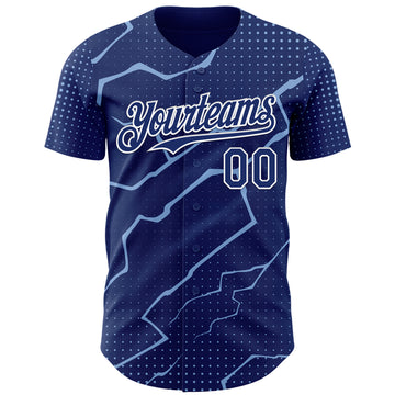 Custom Royal Light Blue-White 3D Pattern Design Lightning Polka Dot Authentic Baseball Jersey