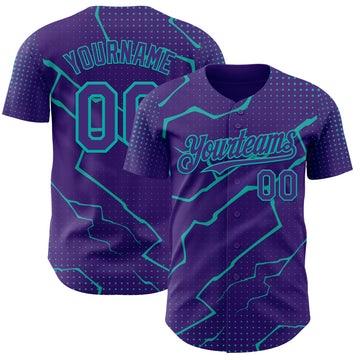 Custom Purple Aqua 3D Pattern Design Lightning Polka Dot Authentic Baseball Jersey
