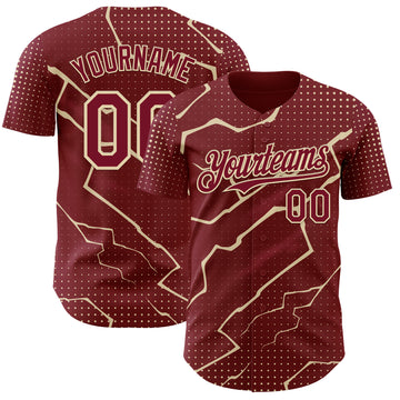 Custom Crimson Cream 3D Pattern Design Lightning Polka Dot Authentic Baseball Jersey