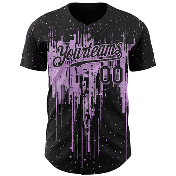 Custom Black Light Purple 3D Pattern Design Dripping Splatter Paint Authentic Baseball Jersey
