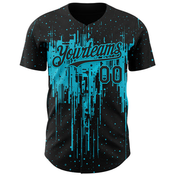Custom Black Lakes Blue 3D Pattern Design Dripping Splatter Paint Authentic Baseball Jersey