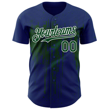 Custom Royal Green-White 3D Pattern Design Dripping Splatter Paint Authentic Baseball Jersey