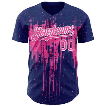 Custom Royal Pink-White 3D Pattern Design Dripping Splatter Paint Authentic Baseball Jersey
