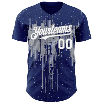 Custom Royal White-Gray 3D Pattern Design Dripping Splatter Paint Authentic Baseball Jersey