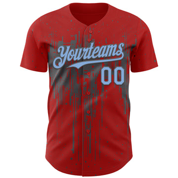 Custom Red Light Blue-Steel Gray 3D Pattern Design Dripping Splatter Paint Authentic Baseball Jersey