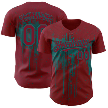 Custom Crimson Teal 3D Pattern Design Dripping Splatter Paint Authentic Baseball Jersey