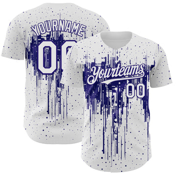 Custom White Dark Purple 3D Pattern Design Dripping Splatter Paint Authentic Baseball Jersey