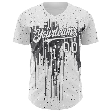 Custom White Steel Gray 3D Pattern Design Dripping Splatter Paint Authentic Baseball Jersey