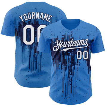 Custom Powder Blue White-Navy 3D Pattern Design Dripping Splatter Paint Authentic Baseball Jersey