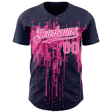 Custom Navy Pink-White 3D Pattern Design Dripping Splatter Paint Authentic Baseball Jersey
