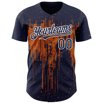 Custom Navy White-Bay Orange 3D Pattern Design Dripping Splatter Paint Authentic Baseball Jersey