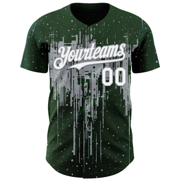 Custom Green White-Gray 3D Pattern Design Dripping Splatter Paint Authentic Baseball Jersey