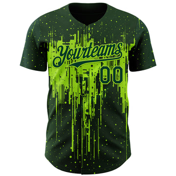 Custom Green Neon Green 3D Pattern Design Dripping Splatter Paint Authentic Baseball Jersey