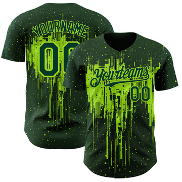 Custom Green Neon Green 3D Pattern Design Dripping Splatter Paint Authentic Baseball Jersey
