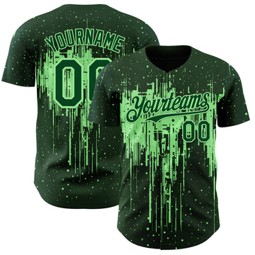 Custom Green Pea Green 3D Pattern Design Dripping Splatter Paint Authentic Baseball Jersey