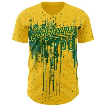 Custom Yellow Kelly Green 3D Pattern Design Dripping Splatter Paint Authentic Baseball Jersey