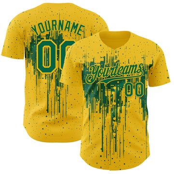 Custom Yellow Kelly Green 3D Pattern Design Dripping Splatter Paint Authentic Baseball Jersey