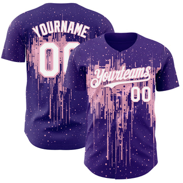 Custom Purple White-Light Pink 3D Pattern Design Dripping Splatter Paint Authentic Baseball Jersey