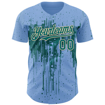 Custom Light Blue Teal-Cream 3D Pattern Design Dripping Splatter Paint Authentic Baseball Jersey