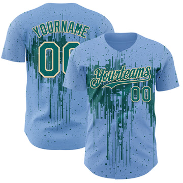 Custom Light Blue Teal-Cream 3D Pattern Design Dripping Splatter Paint Authentic Baseball Jersey