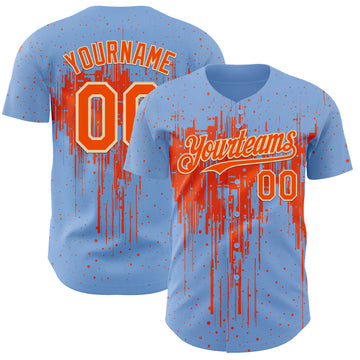 Custom Light Blue Orange-Cream 3D Pattern Design Dripping Splatter Paint Authentic Baseball Jersey