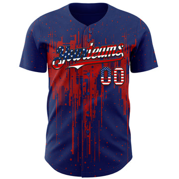Custom Royal Vintage USA Flag Black-Red 3D Pattern Design Dripping Splatter Paint Authentic Baseball Jersey