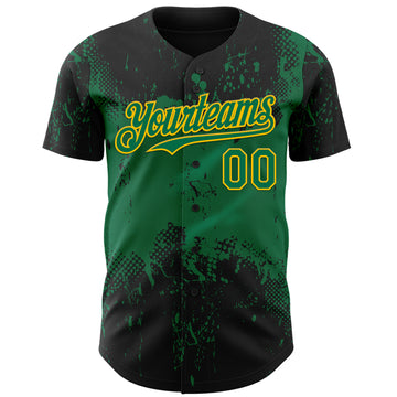 Custom Black Kelly Green-Yellow 3D Pattern Design Abstract Splatter Grunge Paint Authentic Baseball Jersey