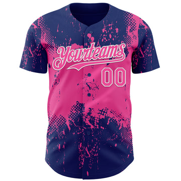 Custom Royal Pink-White 3D Pattern Design Abstract Splatter Grunge Paint Authentic Baseball Jersey