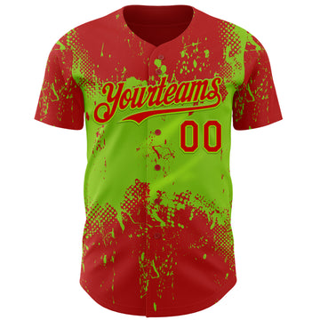Custom Red Neon Green 3D Pattern Design Abstract Splatter Grunge Paint Authentic Baseball Jersey