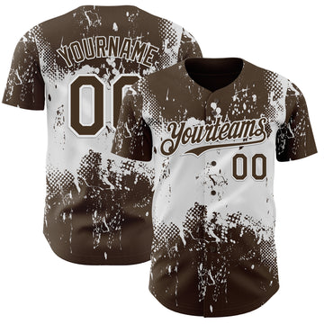 Custom Brown White 3D Pattern Design Abstract Splatter Grunge Paint Authentic Baseball Jersey