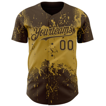 Custom Brown Old Gold 3D Pattern Design Abstract Splatter Grunge Paint Authentic Baseball Jersey