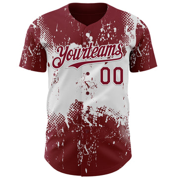Custom Crimson White 3D Pattern Design Abstract Splatter Grunge Paint Authentic Baseball Jersey