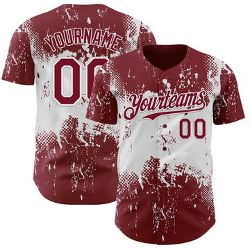 Custom Crimson White 3D Pattern Design Abstract Splatter Grunge Paint Authentic Baseball Jersey