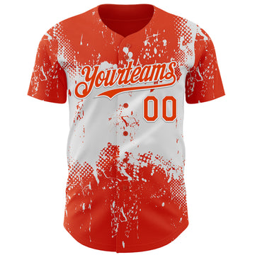 Custom Orange White 3D Pattern Design Abstract Splatter Grunge Paint Authentic Baseball Jersey