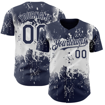 Custom Navy White 3D Pattern Design Abstract Splatter Grunge Paint Authentic Baseball Jersey