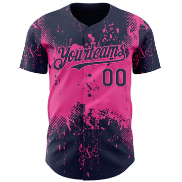 Custom Navy Pink 3D Pattern Design Abstract Splatter Grunge Paint Authentic Baseball Jersey