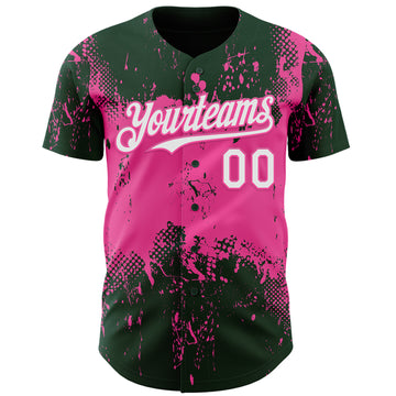 Custom Green White-Pink 3D Pattern Design Abstract Splatter Grunge Paint Authentic Baseball Jersey