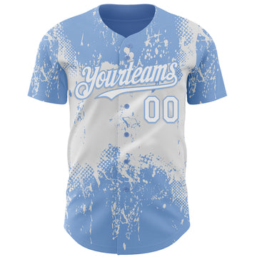 Custom Light Blue White 3D Pattern Design Abstract Splatter Grunge Paint Authentic Baseball Jersey
