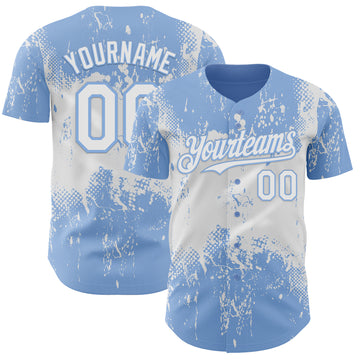 Custom Light Blue White 3D Pattern Design Abstract Splatter Grunge Paint Authentic Baseball Jersey