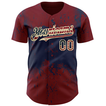 Custom Crimson Vintage USA Flag Navy-Cream 3D Pattern Design Abstract Splatter Grunge Paint Authentic Baseball Jersey
