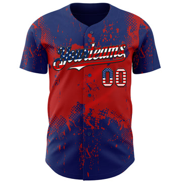 Custom Royal USA Flag Red-Black 3D Pattern Design Abstract Splatter Grunge Paint Authentic Baseball Jersey